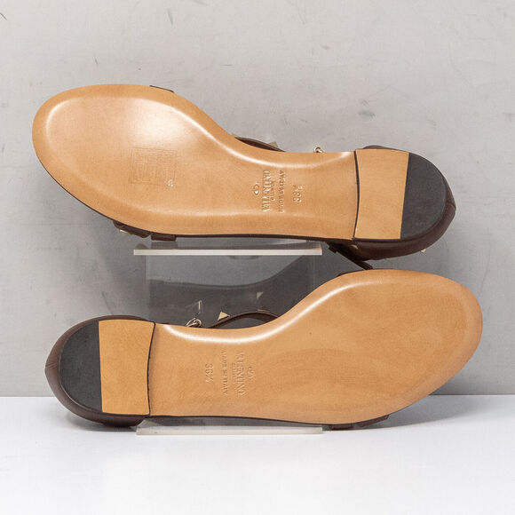 Valentino Garavani Brown Rockstud Crisscross Flat Sandals, Size 36.5 EU (6.5 US) - Picture 4 of 6